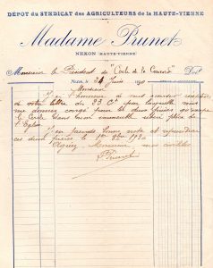 lettre Prunet fin du bail 1930